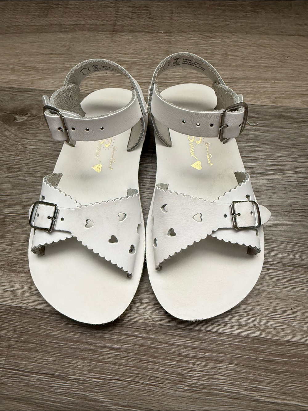 Sun-Sans Sweetheart Sal Water  Girls White Heart Cutout Ankle-Strap Sandals